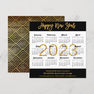 2023 Modern Gold Script op Black Business Calendar Feestdagenkaart