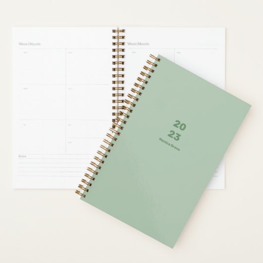 2023 modern minimalistisch maandblad groene naam planner (Display)