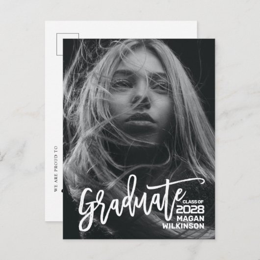 2023 Modern Script Minimalist Photo Afstuderen Aankondigingskaart (Voorkant / Achterkant)