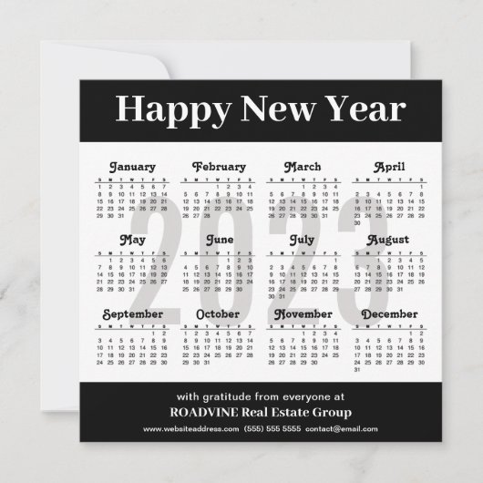 2023 Modern Silver Black Script Business Calendar Feestdagenkaart (Voorkant)