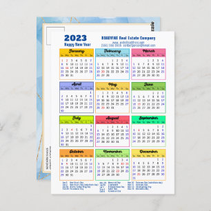2023 Modern Yarly Calendar Corporate Blue Gold Briefkaart
