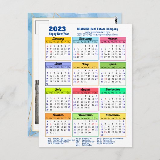 2023 Modern Yarly Calendar Corporate Blue Gold Briefkaart (Voorkant / Achterkant)