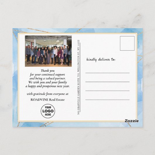 2023 Modern Yarly Calendar Corporate Blue Gold Briefkaart (Achterkant)