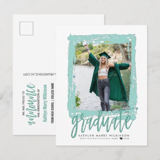 2023 Moderne Afstudeerder van de Groene Foto van h Aankondigingskaart (Voorkant / Achterkant)
