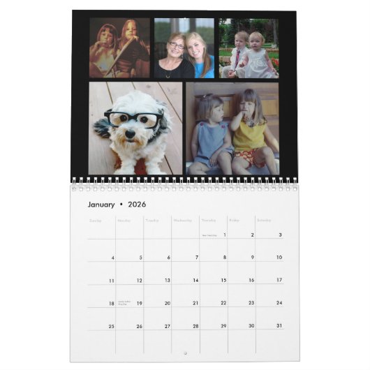 2023 Moderne familie 60 Foto - 5 per maand zwart Kalender (Jan 2026)