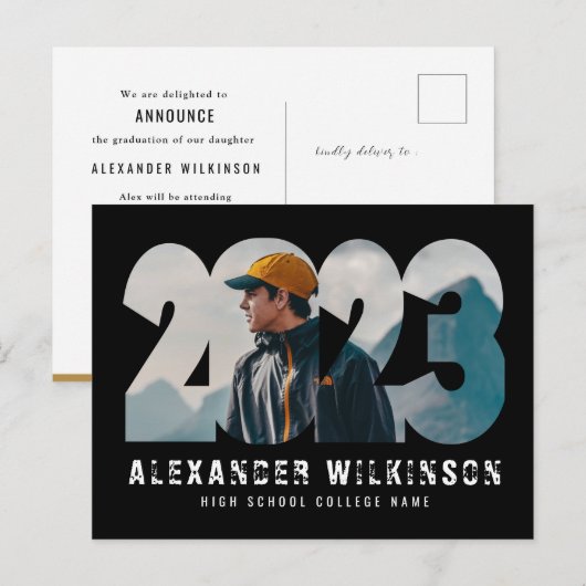 2023 Moderne, gebold script, eenvoudig foto-Afstud Aankondigingskaart (Voorkant / Achterkant)