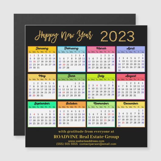 2023 Moderne Gold Black Business Calendar Magnet (Voorkant / Achterkant)