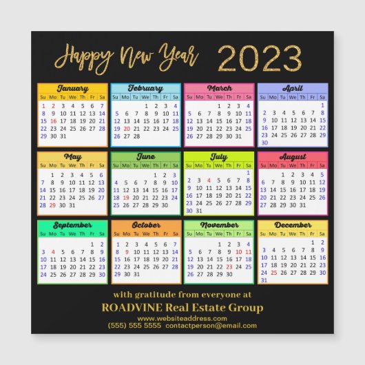 2023 Moderne Gold Black Business Calendar Magnet (Voorkant)