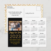 2023 Moderne Gold Glitter Script Photo Calendar Briefkaart (Voorkant / Achterkant)