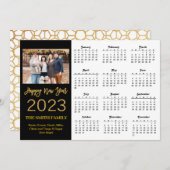 2023 Moderne Gold Glitter Script Photo Calendar Feestdagenkaart (Voorkant / Achterkant)