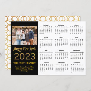 2023 Moderne Gold Glitter Script Photo Calendar Feestdagenkaart