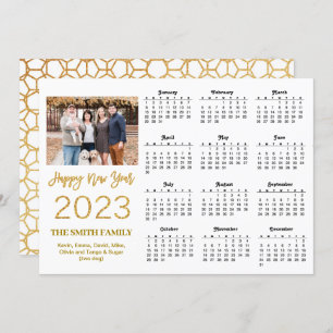 2023 Moderne Gold Glitter Script Photo Calendar Feestdagenkaart