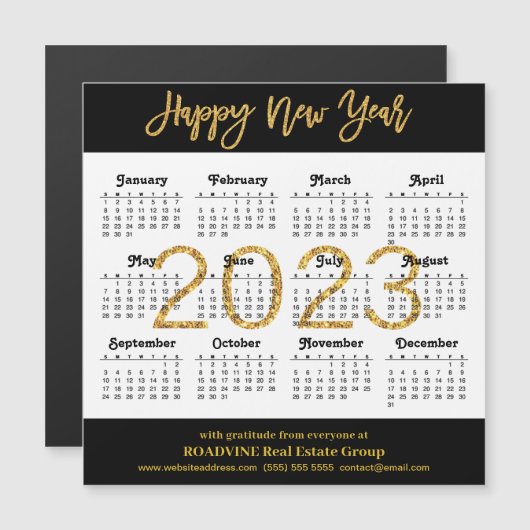 2023 Moderne Gold Script Business Calendar Magnet (Voorkant / Achterkant)