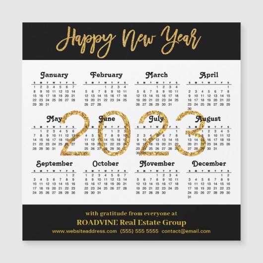2023 Moderne Gold Script Business Calendar Magnet (Voorkant)
