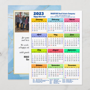 2023 Moderne Jaarlijkse Kalender Bedrijfsblauw Fot Feestdagenkaart
