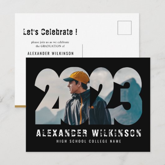 2023 Moderne, minimalistische foto-Afstuderen Uitnodiging Briefkaart (Voorkant / Achterkant)