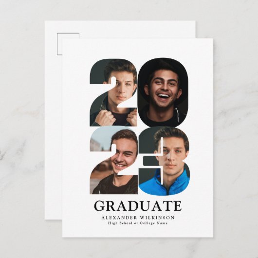 2023 Moderne Trendy 4 Foto Collage Afstuderen Aankondigingskaart (Voorkant / Achterkant)