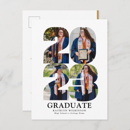 2023 Moderne Vette draai 4 Foto Afstuderen Uitnodiging Briefkaart (Voorkant / Achterkant)