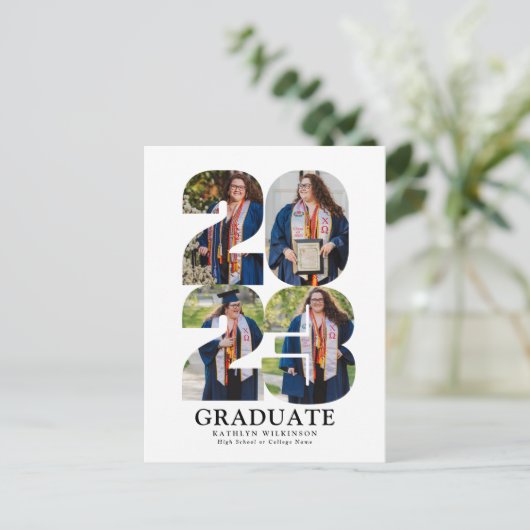 2023 Moderne Vette draai 4 Foto Afstuderen Uitnodiging Briefkaart (Staand voorkant)