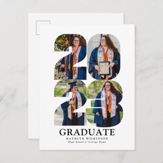 2023 Moderne Vette draai 5 Foto Afstuderen Aankondigingskaart (Voorkant / Achterkant)