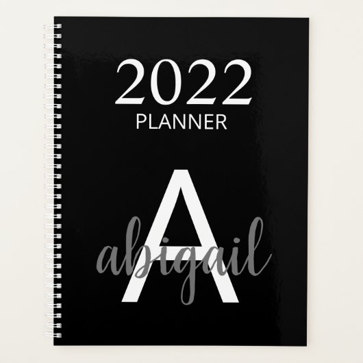 2023 Moderne zwarte eenvoudige monogram naam Planner (Voorkant)
