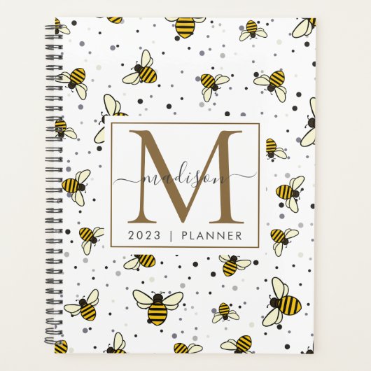 2023 Monogram Bumblebees Patroon Wekelijks Maandel Planner (Voorkant)
