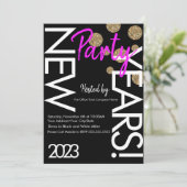 2023 Neon New Years Party Pink White Typografie Kaart (Staand voorkant)