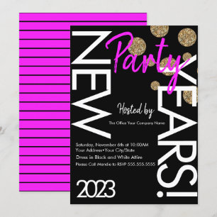 2023 Neon New Years Party Pink White Typografie Kaart
