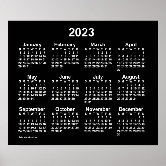 2023 Neon Witte Wandkalender van Janz Poster (Voorkant)