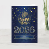 2023 New Year Blue and Gold with Name Feestdagen Kaart (Voorkant)