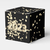 2023 Nieuwe jaren | Goud en Zwarte BallonConfetti Bedankdoosjes (Voorkant Zijde)