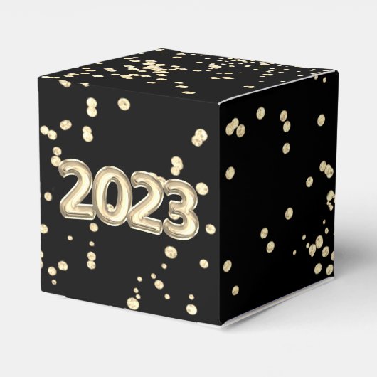 2023 Nieuwe jaren | Goud en Zwarte BallonConfetti Bedankdoosjes (Achterkant)