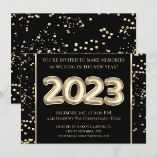 2023 Nieuwe jaren Goud en Zwarte BallonConfetti Kaart
