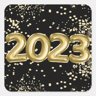 2023 Nieuwe jaren Goud en Zwarte BallonConfetti Vierkante Sticker