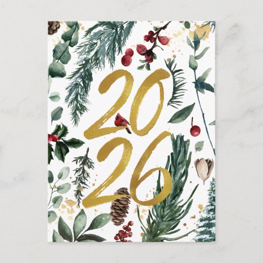 2023 Nieuwjaar Business Festive Pine Bough Gold Briefkaart (Voorkant)