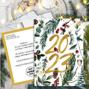 2023 Nieuwjaar Business Festive Pine Bough Gold Briefkaart