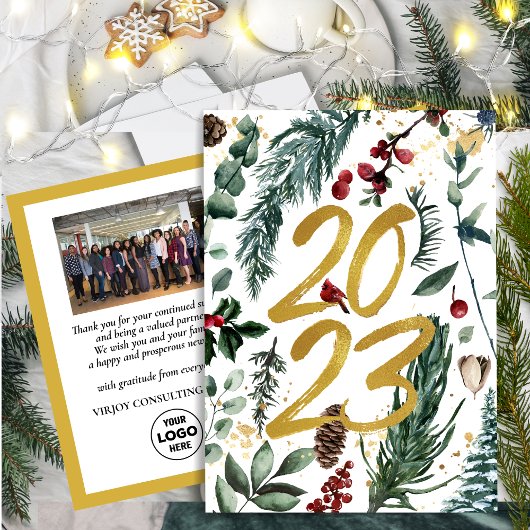 2023 Nieuwjaar Business Photo Festive Pine Bough Briefkaart