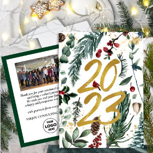 2023 Nieuwjaar Business Photo Festive Pine Bough Briefkaart