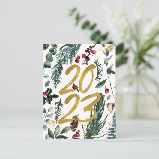 2023 Nieuwjaar Business Photo Festive Pine Bough Briefkaart (Staand voorkant)