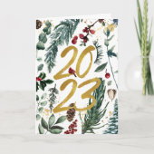 2023 Nieuwjaar Festive Pine Bough Gold Script Phot Feestdagen Kaart (Voorkant)