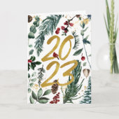 2023 Nieuwjaar Festive Pine Bough Gold Script Phot Feestdagen Kaart (Voorkant)