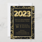 2023 Nieuwjaar | Gouden en Zwarte Ballon Confetti Kaart (Voorkant)