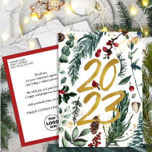 2023 Nieuwjaars Zakelijke Kerstsfeer Dennen Takken Briefkaart