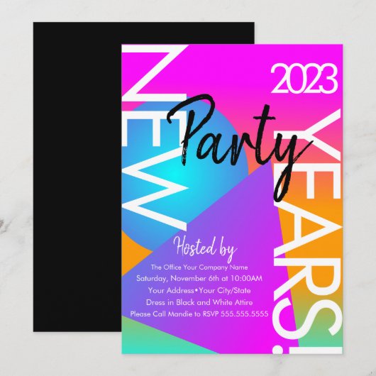 2023 Nieuwjaarsfeest Gradiënt Neon Vormgeving  Kaart (Voorkant / Achterkant)
