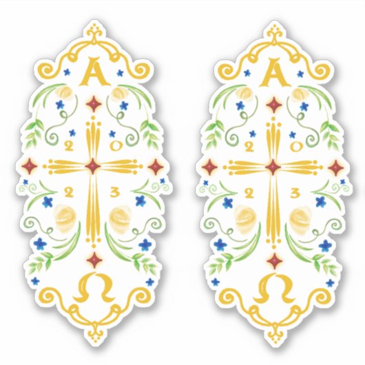 2023 Paschal Candle Blue Flowers Sticker (Voorkant)