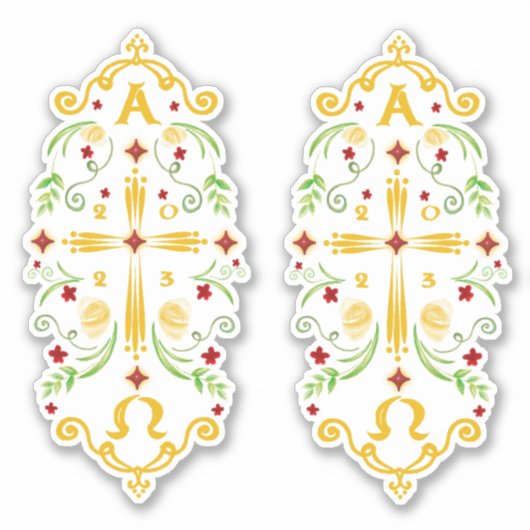 2023 Paschal Candle Red Flowers Sticker (Voorkant)