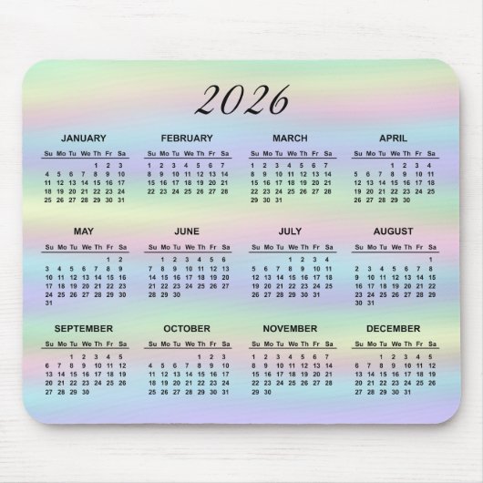 2023 Pastel Rainbow Holographic Calendar Muismat (Voorkant)