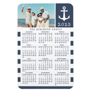 2023 Photo Calendar Navy Blue White Nautical Magneet