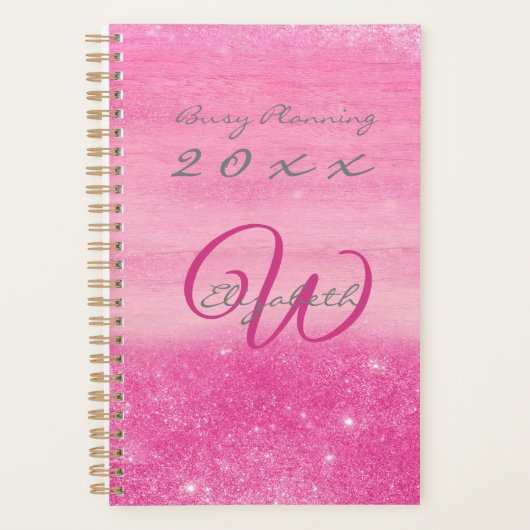 2023 Planner Pink Ombre Shimmer met monogram (Voorkant)