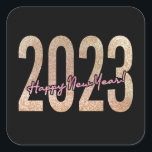2023 premium design with glittery texture vierkante sticker<br><div class="desc">2023 A Premium And Elegant Happy New Year Illustration With Beautiful Colorful Glittery Texture Text In Gold And Pink Colors. Holiday Typography Poster, Banner Or Greeting Card For Merry Christmas. Perfect For Giving As A Gift For Father, Mother, Son, Daughter, Sister, Brother, Grandouders, Boyfriend, Girlfriend, Husband, Wife, Uncle, Teacher, Family....</div>